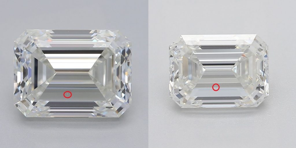 Emerald cut diamond VVS2 vs. VS1