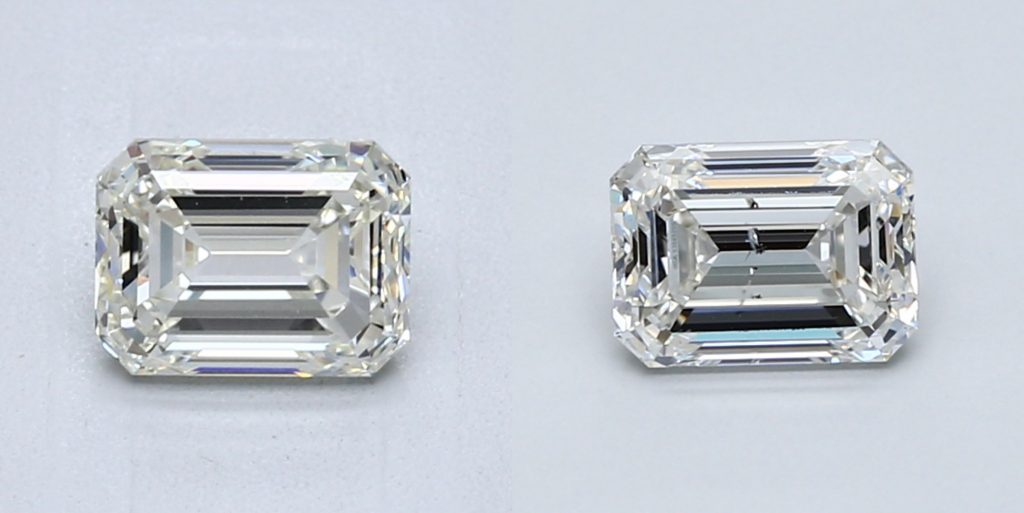 eye clean emerald cut diamond vs NOT eye clean emerald cut diamond