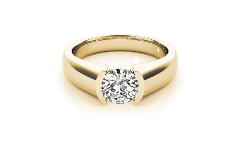 Tension Setting yellow gold engagement ring with 1.5 carat diamond 