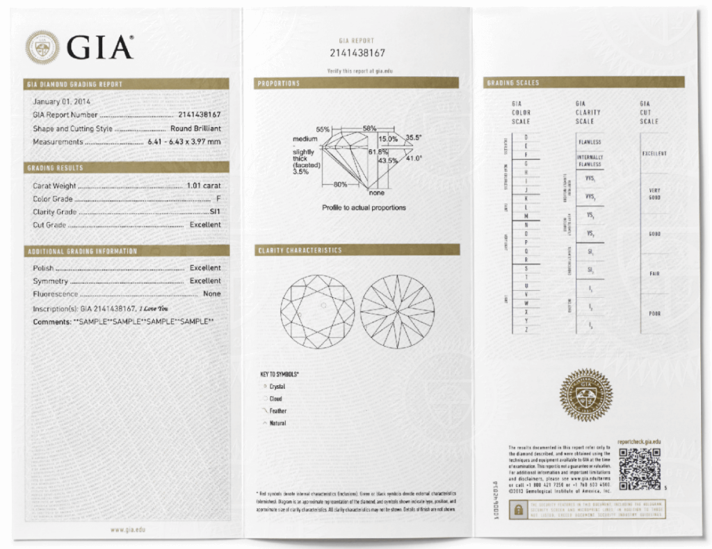 gia report sample - The Four Cs of Diamonds