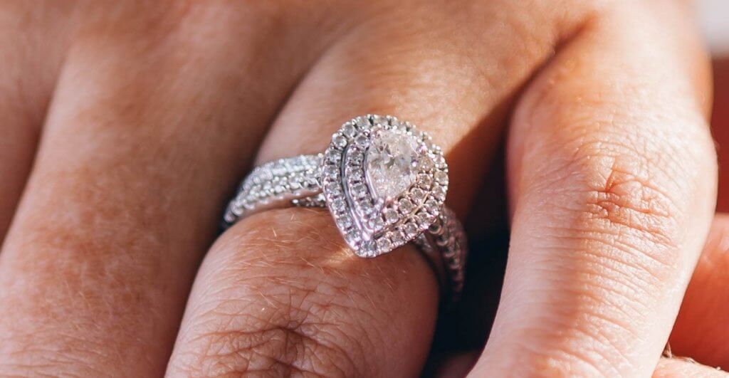 pear shaped double halo engagement ring 