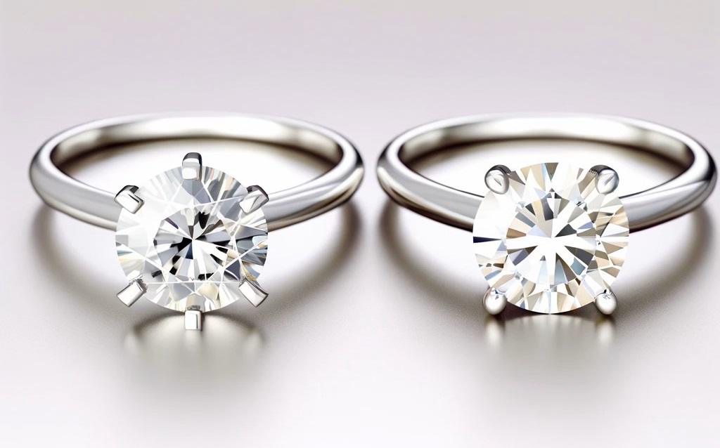 4 Prong vs 6 Prong solitaire Engagement Rings - with round diamonds.