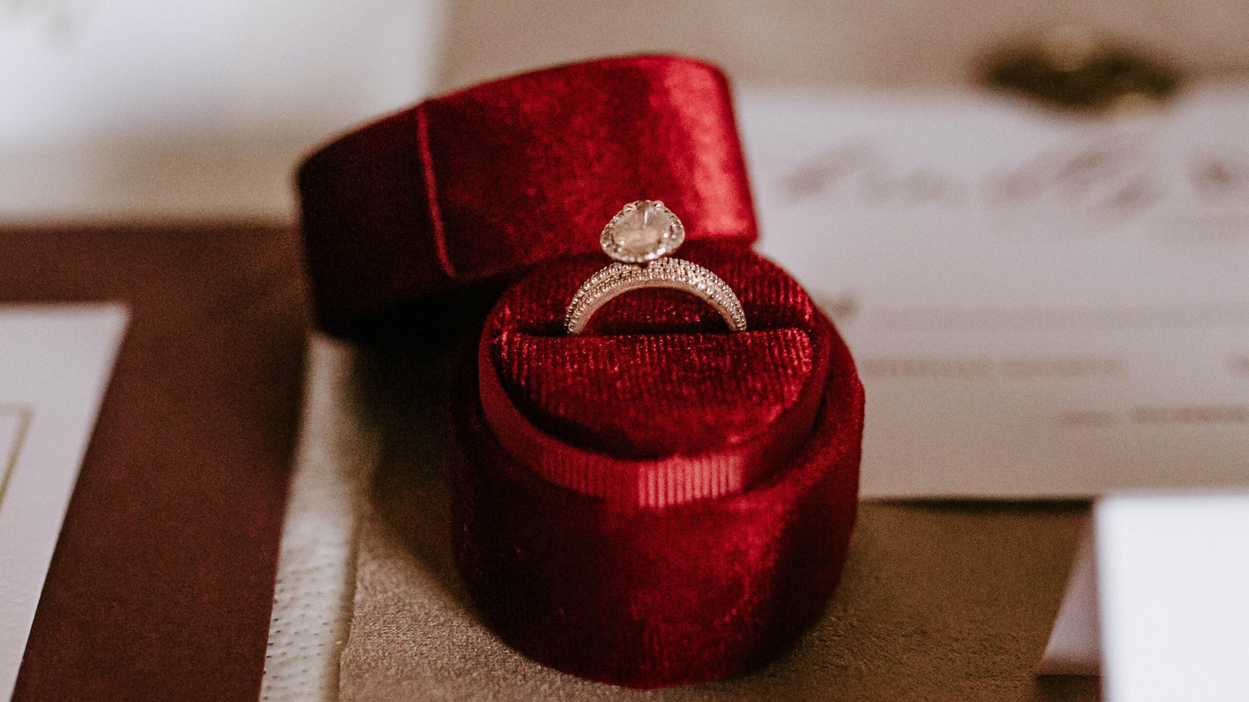 Red Engagement Ring box with Diamond Ring