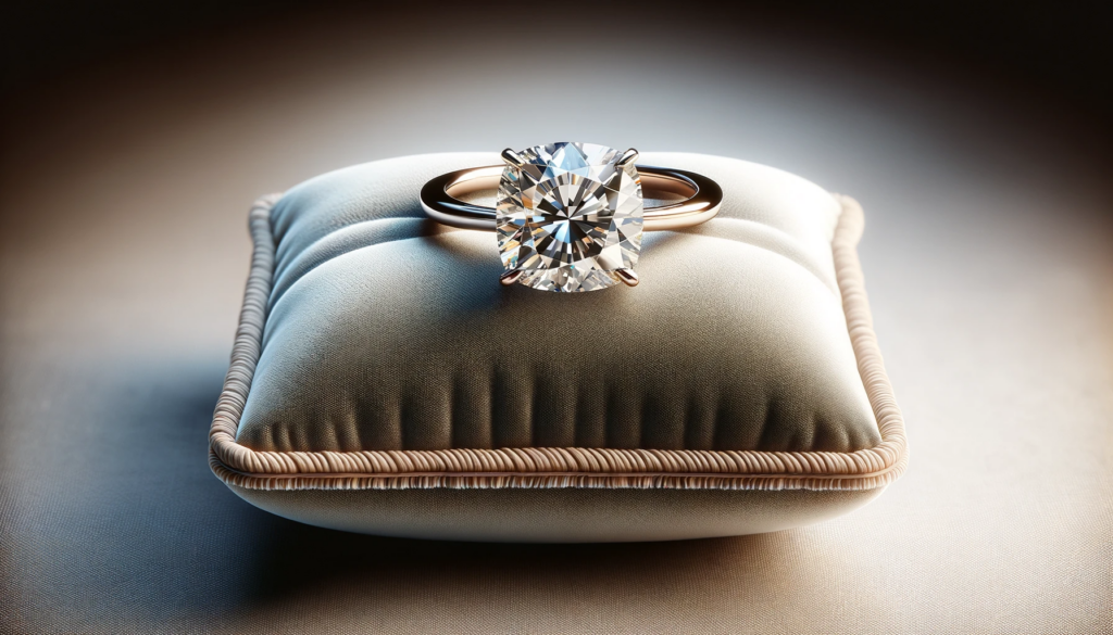 an elegant cushion-cut VS2 diamond engagement ring on a luxurious cushioned pad