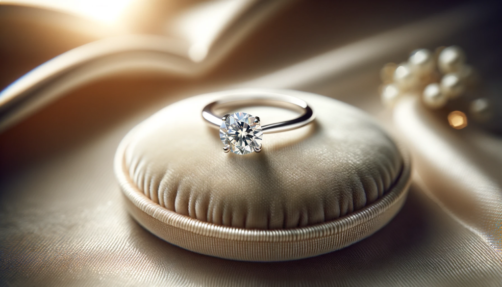 A small diamond engagement ring resting on a luxurious pad, showcasing a 0.25-carat diamond that sparkles brightly.