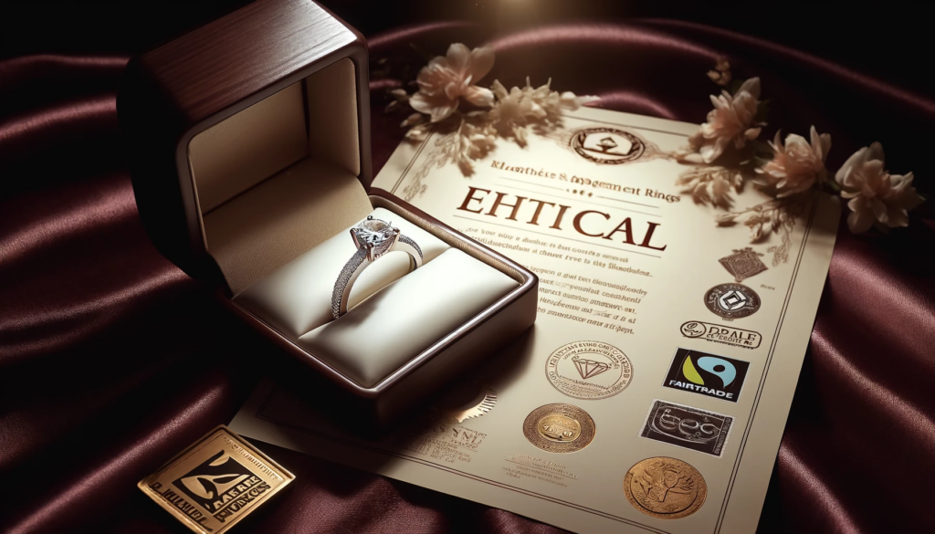 engagement ring next to an ethical certificate 