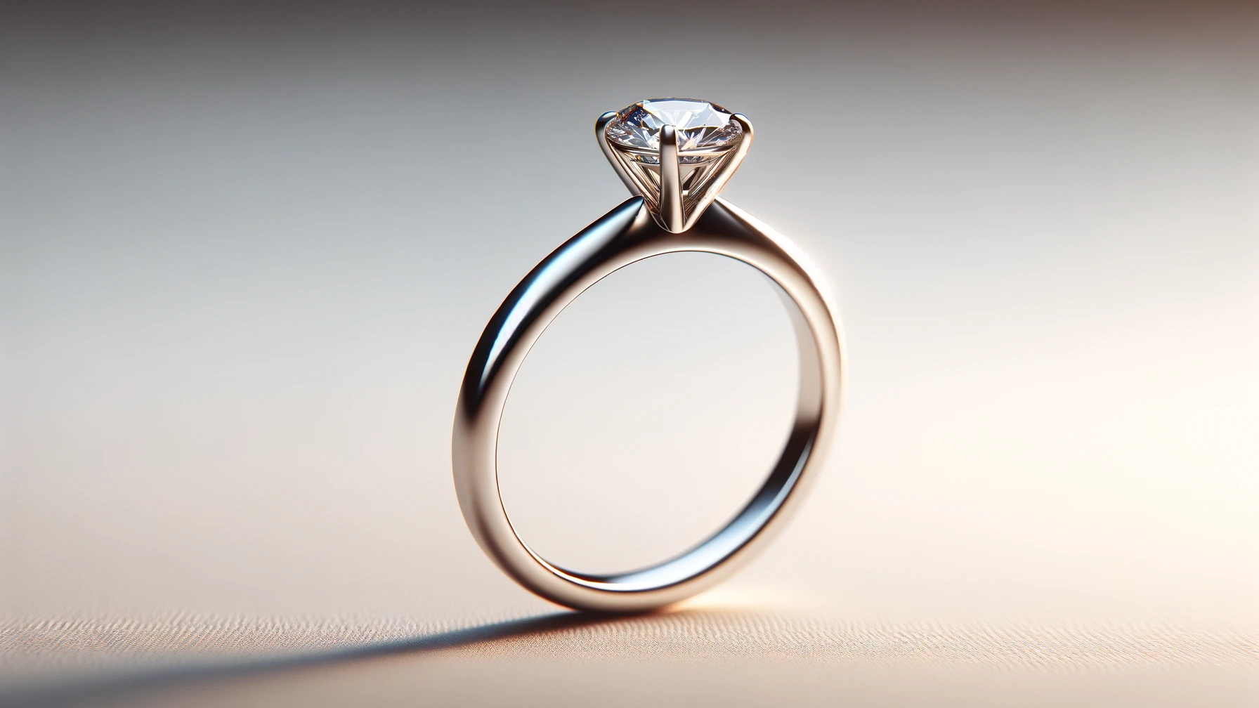 close-up side view of a low setting engagement ring, emphasizing the low profile of the diamond set close to the band.